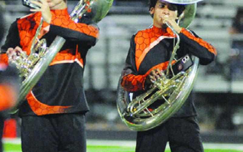 THE CALDWELL HIGH School Band performs at halftime of the Caldwell-Jarrell football game last Friday in Jarrell.