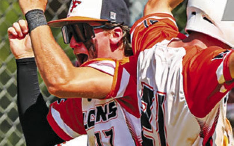 DANIEL BARDIN and his Falcon teammates celebrate a 2-0 win over the Mansfield Knights at the Homeschool World Series in Florida.