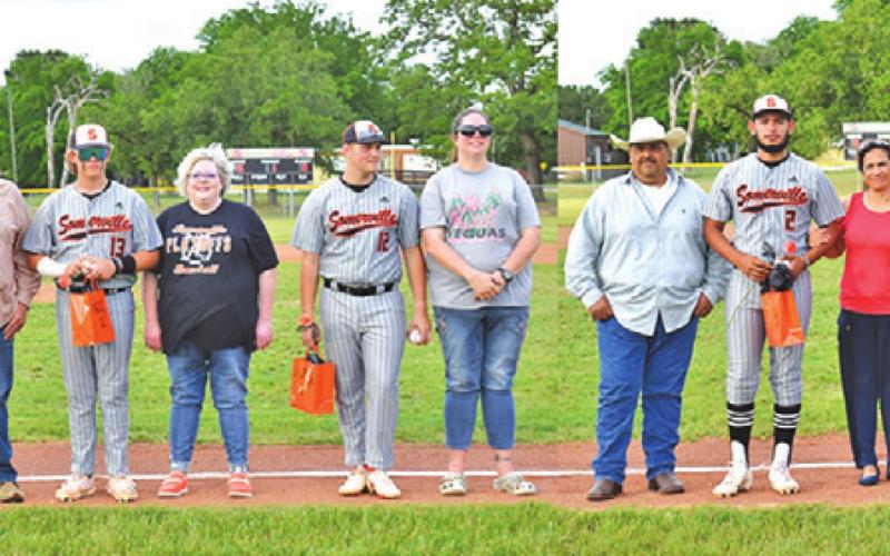 THESE SOMERVILLE SENIORS ARE recognized at Parent Night last Friday at the Iola game. The players included Daniel Vess, Ross Dubois, Payton Sprouse, Julian Frayre, Arvis Burns and Cullen Sablatura.