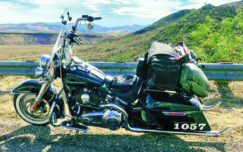 TIM OWENS’ MOTORCYCLE is pictured parked along a road during the 2022 Hoka Hey Motorcycle Challenge.