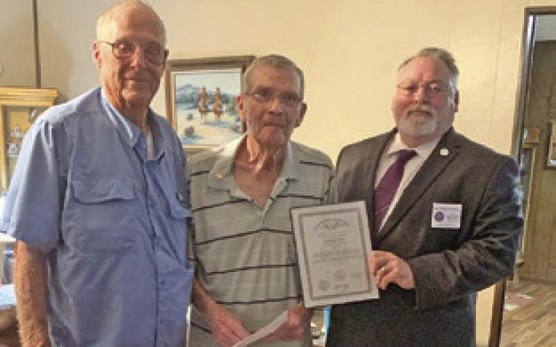 THOMAS L. CALVIN WAS was recognized with his 60 year service award on Wednesday, Aug. 13. Representatives from Warren Lodge in Caldwell visited him in his home to honor Calvin for his service to the craft and community. Warren Lodge has been an active organization