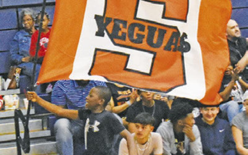 A SOMERVILLE student proudly waves this Somerville banner at the area game in Bryan.