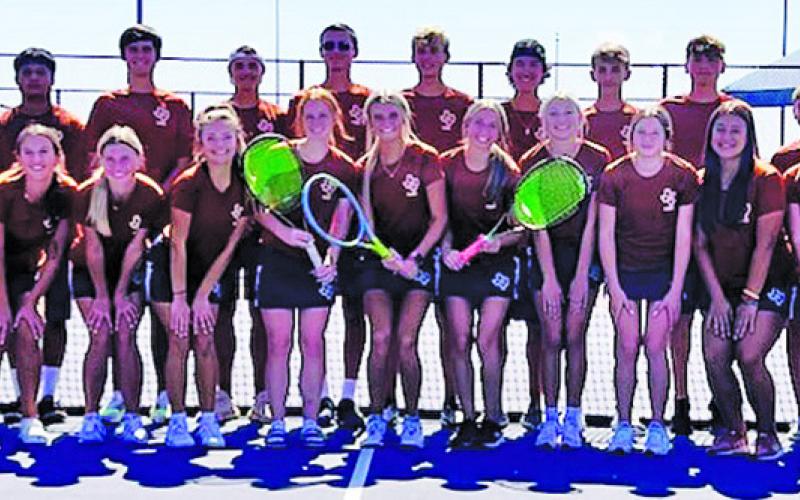 THE CALDWELL TENNIS TEAM fell to Center in the area round of the UIL Team Tennis Playoffs after beating Marble Falls in bi-district.
