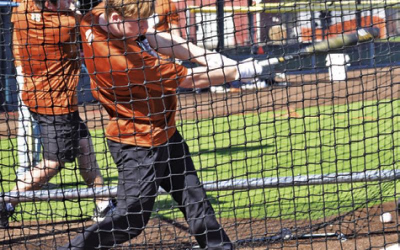 HUDSON NOVOSAD OF Caldwell gets a hit on Saturday afternoon during the Hit-A-Thon at the high school following Meet the Hornets.