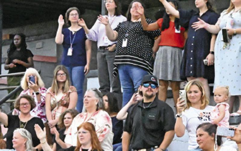 THE YEGUA NATION SHOWED its school spirit during the Somerville High School fight song at last week’s “Meet the Yeguas.” Tribune photo by Denise Squier