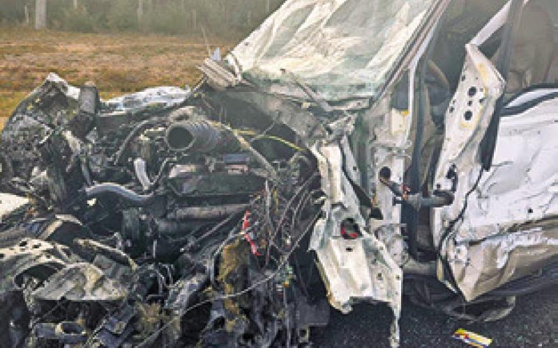 THIS PICKUP was damaged in a Thursday, Oct. 31, accident on F.M. 60 East at the F.M. 3058 intersection. Photo courtesy of Snook Volunteer Fire Dept.