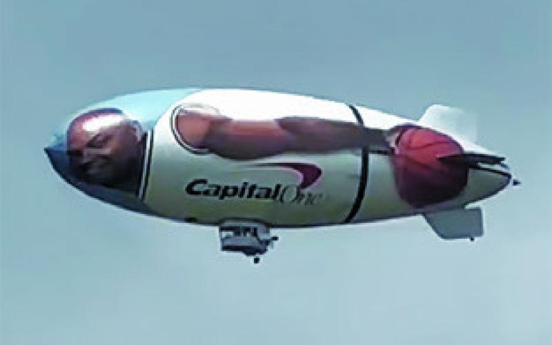 LAST SATURDAY, the county was treated to an unique sight -- the Capital One blimp with the face of Charles Barkley, flying overhead on its way to San Antonio -- ahead of the NCAA Men’s Final Four at the Alamodome. Tribune photo by Denise Squier