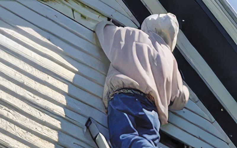 THE KRAITCHAR HOUSE recently had several unwanted visitors -- a swarm of bees. The bees were noticed during the painting of the Kraitchar House. Pictured is the bee removal.
