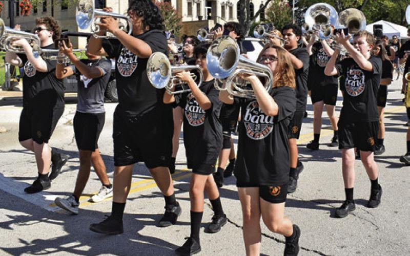 THE CALDWELL HIGH SCHOOL BAND, celebrating its 100th year, marches during last Saturday’s Burleson County Fair Parade in downtown Caldwell. Tribune photo by Roy Sanders
