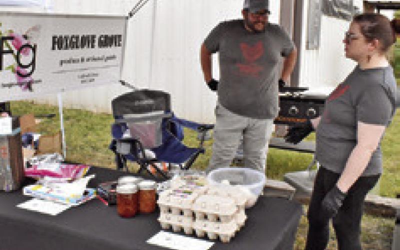 MONICA LUNDEEN LOOKS over these items at the Foxglove Grove booth on Saturday, Nov. 15, at the Yellow Prairie Market in Chriesman.