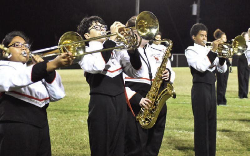 THE SOMERVILLE HIGH School Band performs at halftime of the Somerville-Milano football game last Friday in Milano. Tribune photo by Roy Sanders
