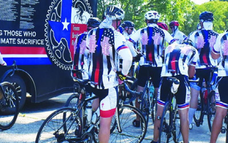MEMBERS OF THE Texas Brotherhood Ride arrive at the Caldwell VFW Post in Caldwell on Thursday, Sept. 11.