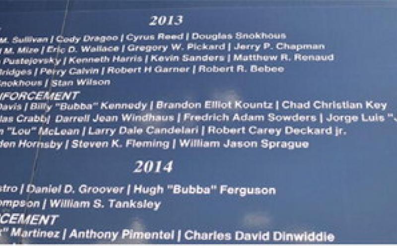 THESE NAMES ARE listed for first responders who died in the line of duty. The names were listed on the bus for the Texas Brotherhood Ride, which visited Caldwell on Thursday, Sept. 11.