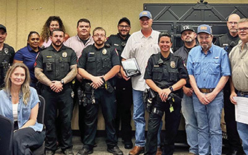 THE CALDWELL POLICE DEPARTMENT thanked Non-Ferrous Extrusions for the donation of a drone to the department. Tribune photo by Sabine Lazo