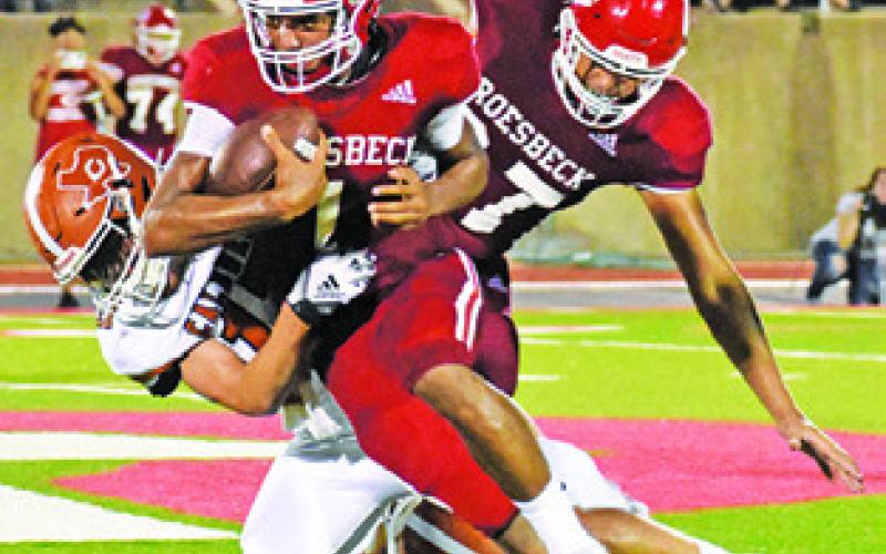 BRAXTON SMITH of Caldwell makes a tackle against Groesbeck last Friday.