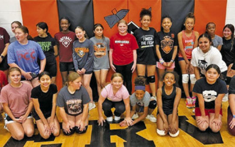 SIXTH THROUGH EIGHTH-GRADERS attended the second session of the Lady Yegua Volleyball Camp last week. Several current Lady Yeguas helped with the camp.