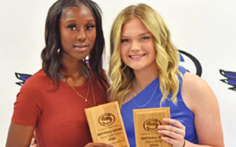 SNOOK’S SOFTBALL Award winners were Kiara Taylor-Green, left, Heart Award, and Aubrey Becker, right, MVP.