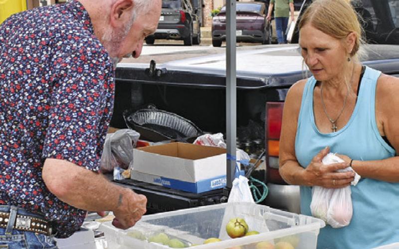 VICKIE DASH SELLS vegetables on Saturday at the Farmers Market in downtown Caldwell.