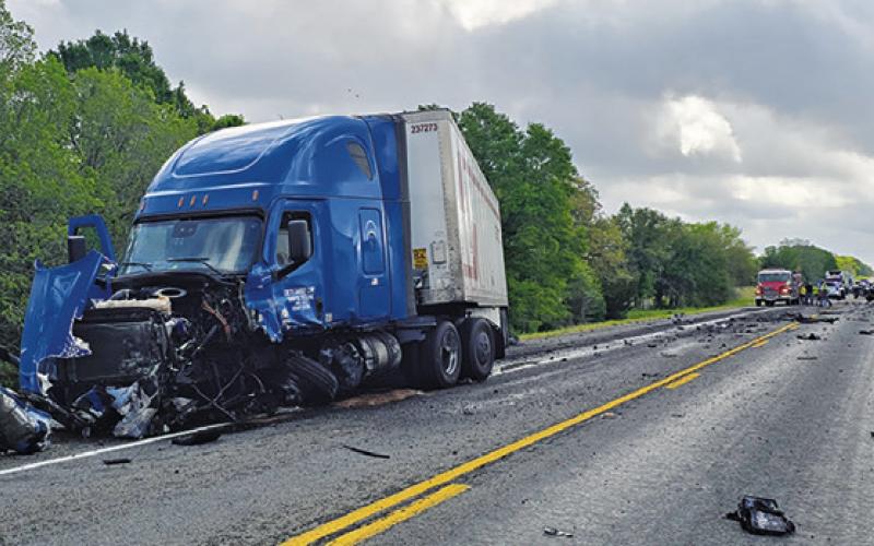 THE WRECKAGE SCENE is pictured after this fatal accident on Wednesday, March 25, on State Highway 36 South.