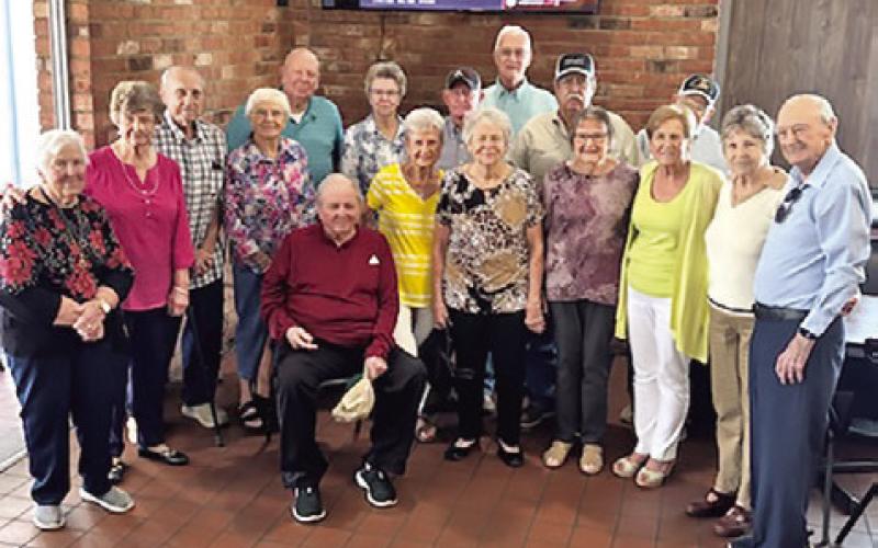 THE CALDWELL CLASS of 1958 recently celebrated their class reunion at a restaurant in Caldwell. Pictured are Mary Frances Budnik and her husband, Alphonse Budnik, Virginia Drgac Jones, Wilford Nelson, JoAnn Urbanovsky Schroeder, Vance McManus, Carolyn Drgac Brinkmann, Emily Sefcik Welch, Tommy Watson, Howard Kovar, Charles Smith, Tommy Ryan, LouAnn Smith Englemann, John T. Tommy Eubanks, Ina Watson Odstrcil, Shirley Daniels Mikeska and Kay Luedke Ferrell.