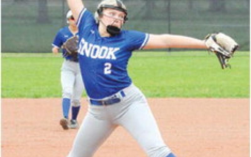 SNOOK ACE PITCHER Aubrey Becker earns another win, leading the Lady Jays in the pitching circle over Somerville 11-4 last Friday night.