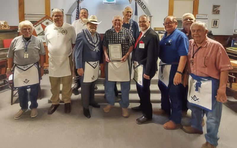 DURING A MASONIC MEETING, ROBERT “Bob” Ware was honored for his service as a Mason and for his service to Lee Scott Lodge.