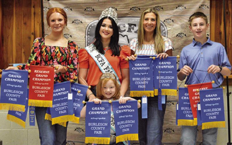 CAYLE, MALEIGH AND KES Canon won grands across intermediate, senior and adult divisions in Art, Embellished, Horticulture and Photography. Also pictured are Fair Queen Kodi Hitchcock and Little Miss Taytum Hohlt. Tribune photo by Sabine Lazo