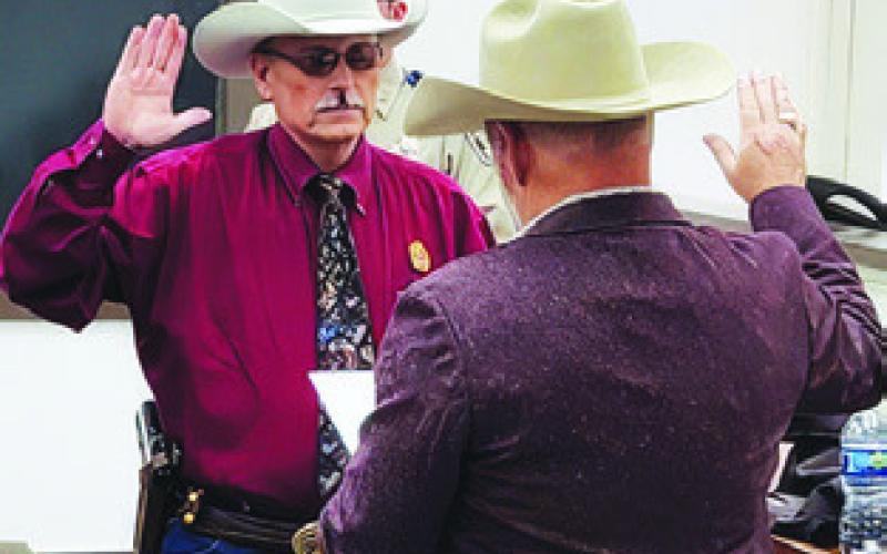 GENE HERMES was sworn in as sheriff by Burleson County Judge Keith Schroeder for the second time on Jan. 1, 2025.