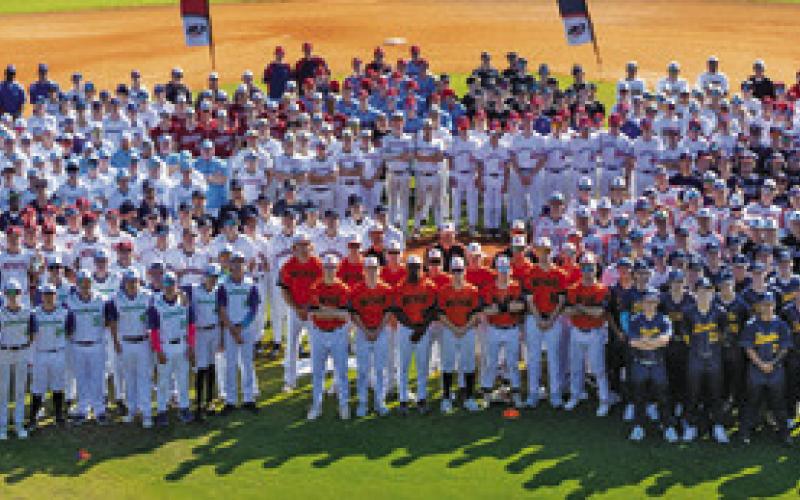 ALL TEAMS PARTICIPATING in the 2025 Homeschool World Series in Florida line up during the event’s opening ceremonies.