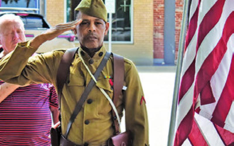 ALLEN MACK of Lexington honors Memorial Day on Monday in Caldwell in this World War I uniform. Mack makes public appearances as part of a living history effort to honor soldiers in past years. Tribune photo by Roy Sanders