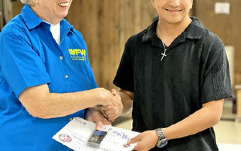 GRAYSON BEHLER OF CALDWELL Junior High won the Patriot’s Pen essay contest for 6th-8th graders, hosted by VFW Post No. 4458. Tribune photo by Sabine Lazo