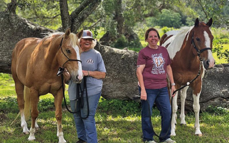LEE ANN GALLAGHER OF Caldwell, left, with her horse Peppys Golden Playboy, and Elicia Rogers of Atkins, right, with Heza Hugable Jet, owned by Sabine Lazo, both earned top placings in the OHSA Virtual World Show. Tribune photo by Sabine Lazo