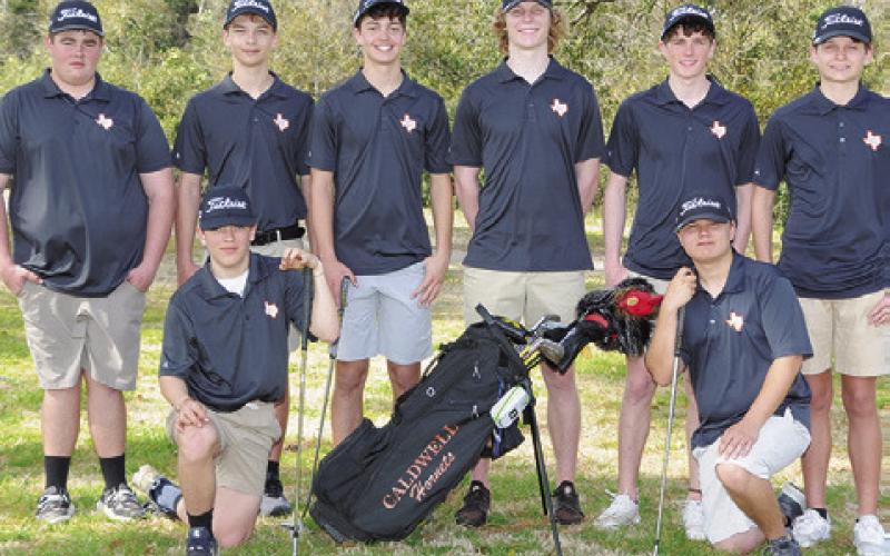 THE 2023 CALDWELL HIGH SCHOOL HORNET golf team is, from left, front, Kaden Schroeder, Sam Waldrip, back, Brayden Titzman, Wyatt Kosh, Grant McManus, Harrison Novak, Nathan Scott and Cobey McCuller. -- Photo courtesy of Dianne Pursch Photography