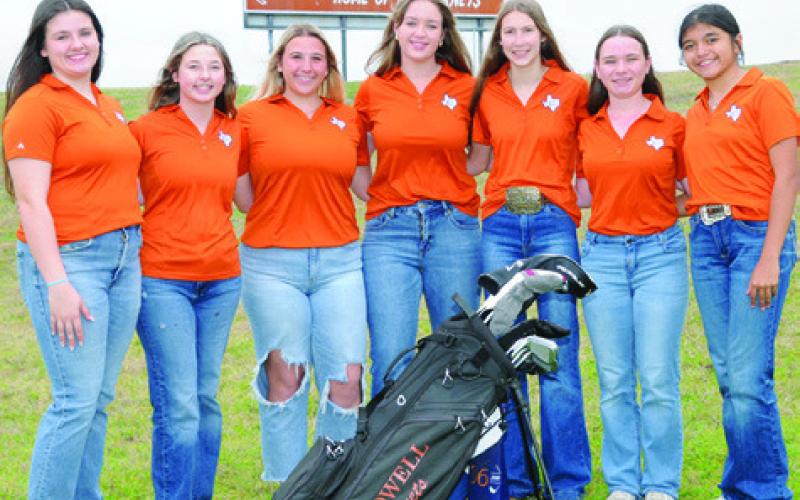 THE 2025 LADY HORNET GOLF team is, from left, Kierstyn Macik, Rayleigh Ussery, Tanzley Johnson, Alison Krueger, Madilyn Schneider, Brandy Gillar and Patsy Pineda.