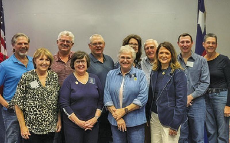 DURING A RECENT ROTARY CLUB meeting, the current and past presidents of the club were honored. Pictured are Charles Sebesta, Roy Norman, Rance Norman, Betsy Wellhausen, Mike Sutherland, Lia Zaccagnino, Kirk Chapman, Louemma Polansky, Tracy Pieper, Amy Jurica, Daniel Junek, Cody Freeman, Maureen Ramirez, Kay Macik and Leighton Schubert.