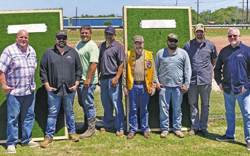 THE CALDWELL MEN’S LIONS CLUB recently donated two pitching mounds to the baseball field located at the old Keller field -- at West Old San Antonio Road and Commerce Street. Those pictured include member Don Groom, member Mike Cook and Nick Harris.