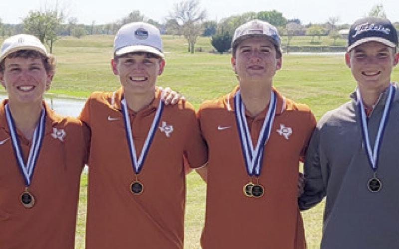 THE CALDWELL BOYS golf team, placing second at the Navasota Tournament, included, from left, Kaden Fritsche, Cobey McCuller, Caden Schluens and Cooper Schluens.
