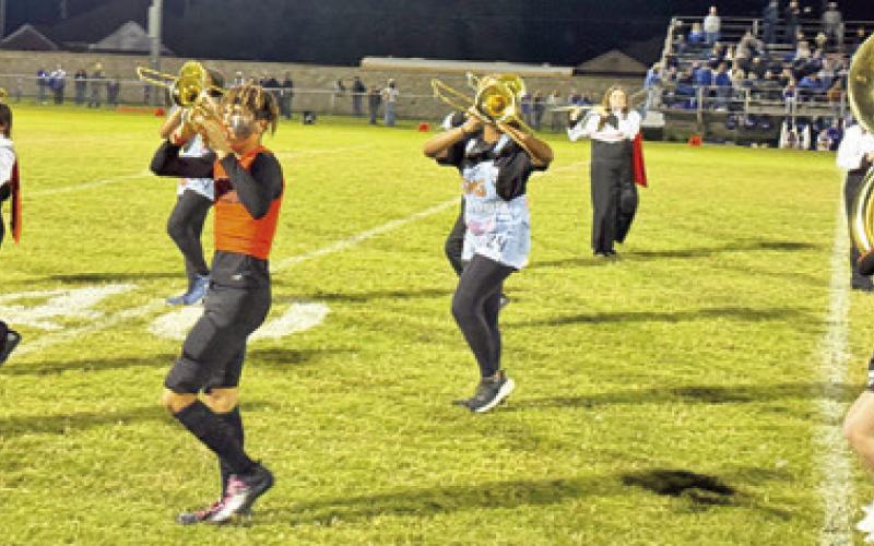 THE SOMERVILLE HIGH School Band performs at halftime of the Somerville-Falls City game last Friday in Somerville.