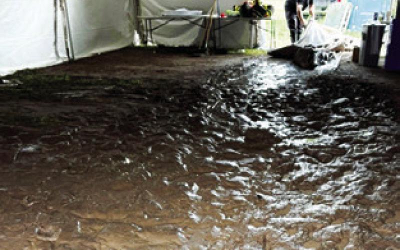 EXTREMELY MUDDY conditions forced the cancelation of Saturday’s Chilifest event, mainly due to the inability of emergency vehicles to get in and out of the Chilifest grounds if needed for emergency responses. Photo courtesy of CHI St. Joseph Health EMS
