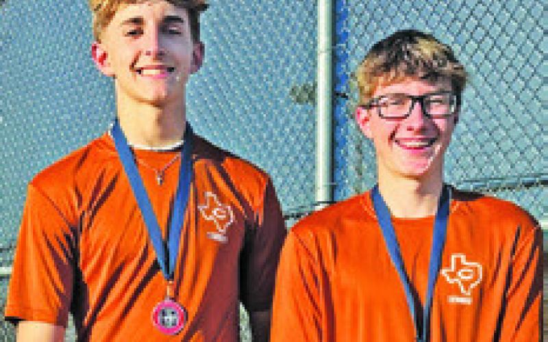 DYLAN CHAPMAN and Cayden Zboril placed second in varsity boys doubles at the Madisonville Varsity Tournament #2 last week.