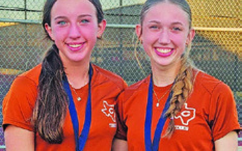 TILLY HICKS and Kylie Vogler placed third in varsity girls doubles at the Madisonville Varsity Tournament #2 last week.