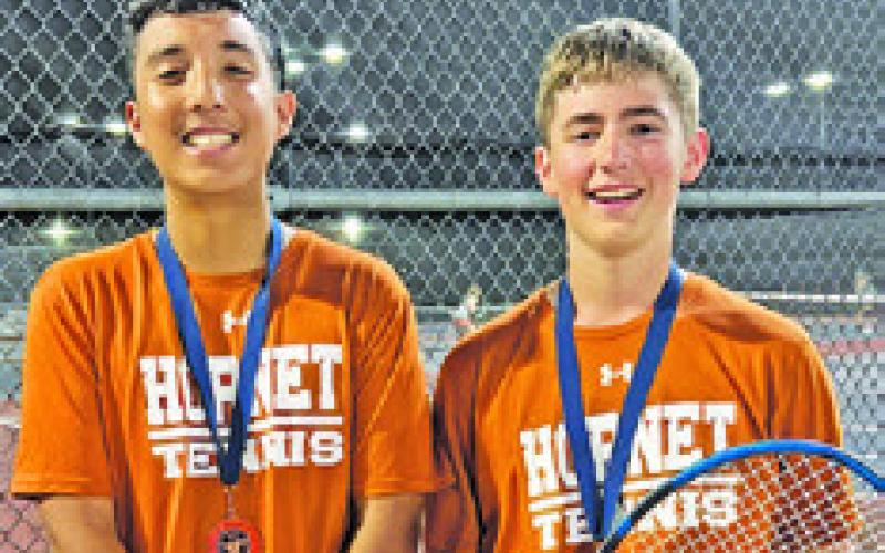 MATTHEW REVILLA and Grant Leubner placed third in junior varsity boys doubles at the Madisonville JV Tournament #3.
