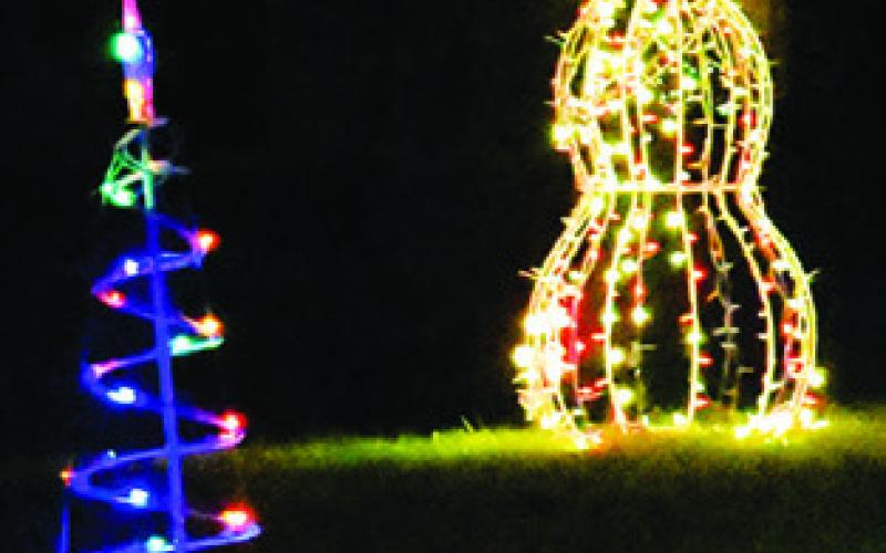 CHRISTMAS LIGHTS like these are visible each night on the Burleson County Courthouse lawn for pedestrians and motorists.