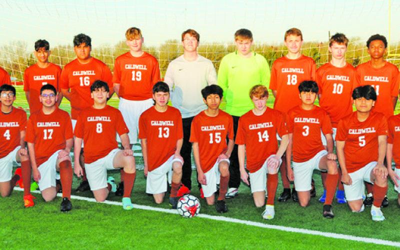 THE 2023 CALDWELL HIGH SCHOOL HORNET junior varsity soccer team is, from left, front, Eduardo Calderon, Cristian Lopez, Alijah Gonzales, Brandon Chavez, Jesus Avalos-Lopez, Jimmy McCarthy, Diego Leyva, Yovanni Johnson, Caleb Rackel, back, Elizer Hernandez, Het Patel, Yahel Rivera-Deleon, Tyler Boyd, Reese Simpson, R.J. King, Blake Taylor, Michael Canady and Chris Marshall. -- Photo courtesy of Dianne Pursch Photography