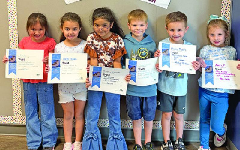 SIX KINDERGARTEN STUDENTS at Caldwell Elementary School were honored with Person of Value for Trust certificates.