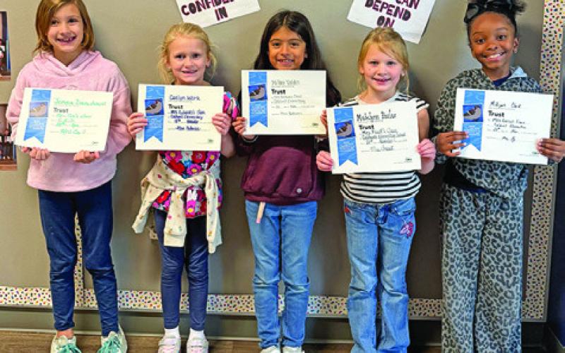 FIVE SECOND-GRADE students at Caldwell Elementary School were recognized with Person of Value for Trust certificates.