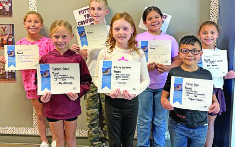 SEVEN THIRD-GRADE students at Caldwell Elementary School were recognized with Person of Value for Trust certificates.
