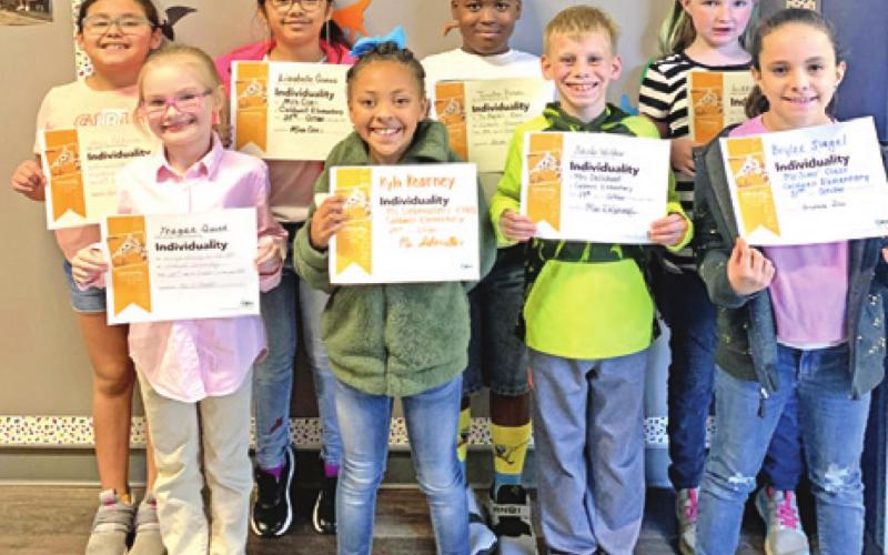 EIGHT THIRD-GRADE students at Caldwell Elementary School were recognized with Person of Value for Individuality certificates. Pictured from the left are: Alexis Calderon, Teagan Quinn, Lizabelle Gomez, Kyla Kearney, Trenton Brown, Jacob Wilder, Lizzie Straub, and Brylee Siegel.