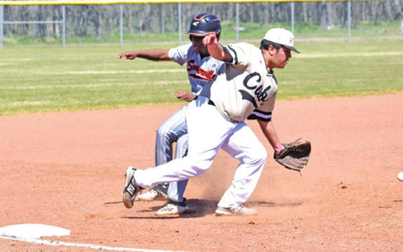 SOMERVILLE’S ARVIS BURNS runs the bases against Round Top-Carmine in Somerville.