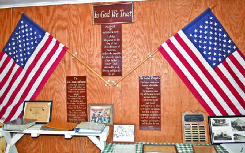 THE FLAGS AND historical memorabilia were on display at Chriesman’s celebration of America’s 250th birthday. The celebration was well attended.